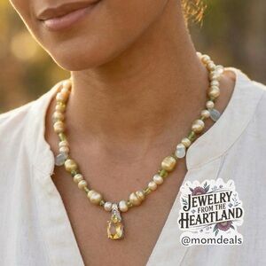 Lemon Citrine Amethyst, Peridot, Green Freshwater Pearls Gemstone Necklace 39.4g